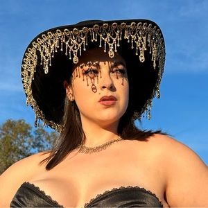 Rhinestone cowgirl hat with black and gold, perfect Mother’s Day gift!